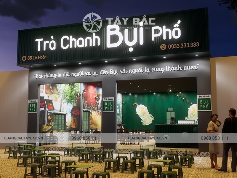 Phối cảnh mặt tiền biển quảng cáo Trà Chanh bụi phố